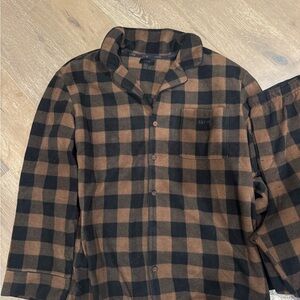 SKIMS fleece pajama set brown and black plaid